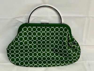 Cartera clutch de seda Banana Republic círculos geométricos verde asa espejo Foto 1 de 4