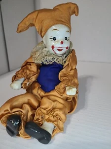 Vintage Porzellan Kopf Hände Füße weicher Körper mehrfarbig Kleidung Clown Figur - Bild 1 von 8