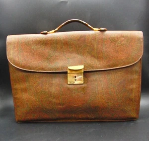 Luxury Designer Etro Leather Business Bag Briefcase Brown (Missing Lock Lever) - Picture 1 of 15