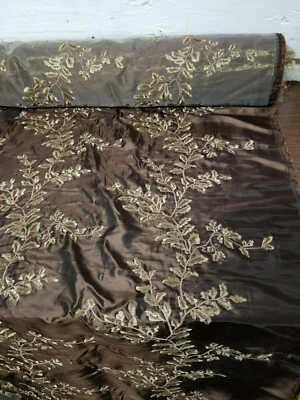 Two Tone Embroidered 100% Poly Taffeta Silk Like Fabric 58" Wide, sold by yard. - Image 1 of 4