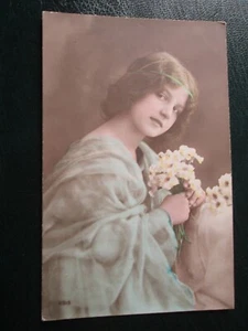 Postcard of young woman/girl with flowers (Posted Navenby Lincoln 1915) - Picture 1 of 2