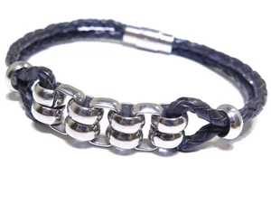 Unisex ausgefallenes schwarzes Armband & Stahlschlaufe um atemberaubendes Magnetverschluss Armband - Bild 1 von 6