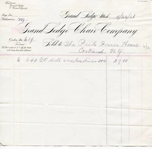 Grand Ledge Chair Company Michigan 1908 Billhead to the Peck Furniture House NY - Picture 1 of 1