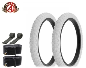 BICYCLE ALTA TIRE BUNDLE W/ 18" X 2.125 ALL WHITE BMX TIRES, TUBES & RIMSTRIPS. - Picture 1 of 1