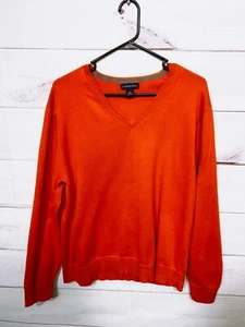 Lands' End Mens Sweater Size M Orange V-Neck Long Sleeve Pullover 100% Cotton - Picture 1 of 7