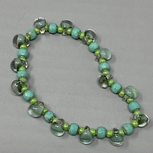 Turquoise Glass Bracelet Briolette Teardrop Blue Green Beads Stretch Aqua 7.5" - Picture 1 of 8