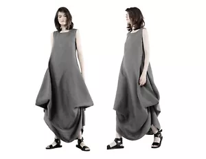 Grey Linen Dress. Extravagant dress. Avant Garde Dress. Lagenlook Pinafore Dress - Picture 1 of 19