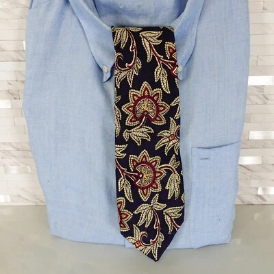 VTG Ferrell Reed Neck Tie Mens Blue Floral Jacobean Baroque KASSEL BROTHERS USA - Image 1 of 4