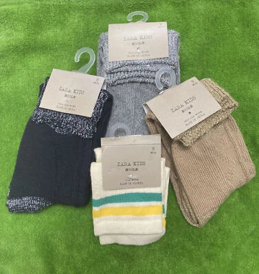 Новый с Ярлыками ZARA KIDS девочек 4 пары колена носки размер 5 лет кабель трикотажа металлический, трубка носок - Изображение 1 из 4