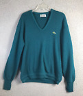 Vintage Izod Lacoste Sweater Mens Xl Teal Green Croc Knit V Neck Pullover