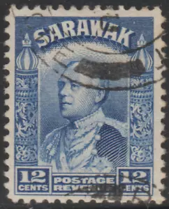 (SK108)SARAWAK 1934 C.V. BROOKE WILKINSON 12c BLUE USED WITH PAQUEBOT CANCEL - Picture 1 of 2