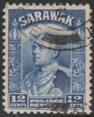 (SK108)SARAWAK 1934 C.V. BROOKE WILKINSON 12c BLUE USED WITH PAQUEBOT CANCEL - Image 1 of 2