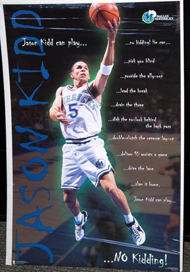 Джейсон Кидд THE KIDD CAN PLAY Dallas Mavericks 1995 винтажный оригинальный плакат 23x35 - Изображение 1 из 1