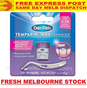 DENTEK TEMPARIN MAX DENTAL REPAIR KIT LOST FILLING CAP CROWN INLAY FREE EXPRESS! - Picture 1 of 5