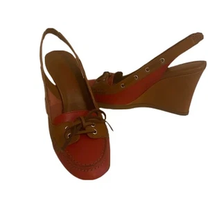 Michael Kors Wedge Heels Red and Tan Leather Size 6 - Picture 1 of 10