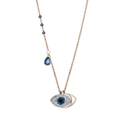ZARD Women Duo Evil Eye CZ Pave Pendant Rose-Gold Tone Stainless Steel Necklace  - Image 1 of 4