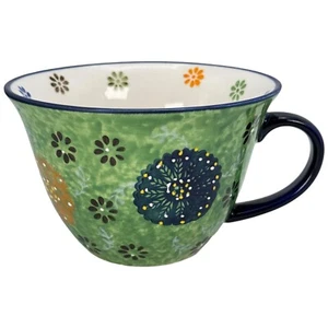 Signature Large Boho Coffee Mug Cup Latte Stoneware Green - Picture 1 of 6