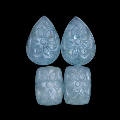 68.00 Cts Natural Aquamarine Moghul Carving Untreated~2 Pairs~Loose Gemstone Lot - Image 1 of 3
