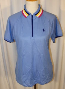 NEW Ralph Lauren Women’s MEDIUM Tailored fit 1/4-zip polo shirt BLUE rib collar - Imagen 1 de 6