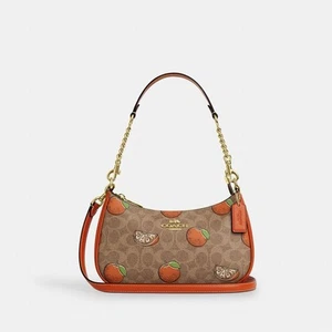 Neu mit Etikett Coach Teri Schultertasche aus charakteristischem Canvas mit orangefarbenem Druck CAL80 - Bild 1 von 7