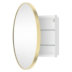 Bathroom Medicine Cabinet with Mirror, Gold Round Mirror, Wall Mounted Alumin... - Picture 1 of 7