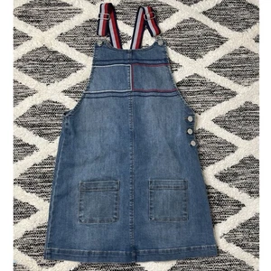 Tommy Hilfiger Girls Denim Jean Overall Skirtall Jumper Logo Americana Sz 12/14 - Picture 1 of 5