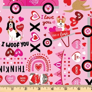 Love You Fur-Ever Words XO Rosa Valentinstag 14266-211 Baumwollstoff Meterware - Bild 1 von 5