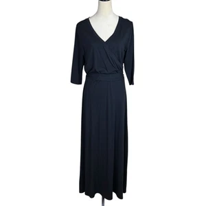 Soft Surroundings M Salvadora Black Soft Knit Faux Wrap 3/4 Sleeve Maxi Dress - Picture 1 of 11