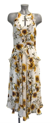 NEW WHITE HOUSE BLACK MARKET WHBM RUFFLE HALTER SUNFLOWER MIDI DRESS SZ 6 - Image 1 of 4