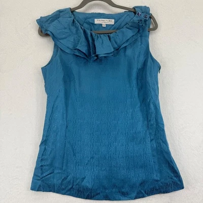 Top sin mangas con volantes azul verdoso Trina Turk Los Angeles para mujer talla 12 Foto 1 de 4