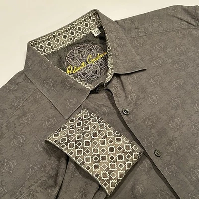 Robert Graham Shirt Mens 2XL Grey Geometric Paisley Flip Cuff Yellow Knowledge - Image 1 of 4