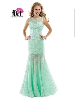 Flirt Prom by Maggie Sottero Size 8 Green Mermaid Sequin Rhinestone Dress Gown - Image 1 of 4