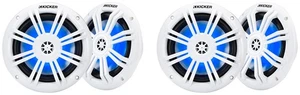 4 Kicker 51KM604WL KM60 6.5" White Marine Speakers w/RGB LED's 4-Ohm Boat Stereo - Picture 1 of 11