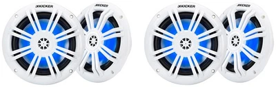 4 Kicker 51KM604WL KM60 6.5" White Marine Speakers w/RGB LED's 4-Ohm Boat Stereo - Image 1 of 4