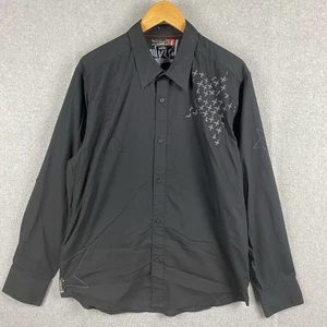 Quicksilver Shirt Mens L Black Button Up Long Sleeve Y2K Surfwear Star Graphic - Picture 1 of 13
