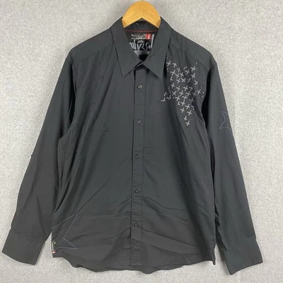 Quicksilver Shirt Mens L Black Button Up Long Sleeve Y2K Surfwear Star Graphic - Image 1 of 4