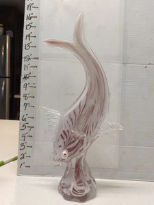 Murano großes Glas Handarbeit 16" Koi Fisch Vintage eingebettet rosa weiße Streifen - Bild 1 von 12
