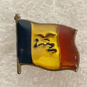 Vintage Romanian Tricolor Flag Pin 1in Enamel Gold Tone Eagle & Serpent Design M - Picture 1 of 8