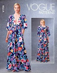 Vogue Sewing Pattern 1735 Misses 16-26 Dress Deep-V Kimono Style Self Ties Maxi - Picture 1 of 8