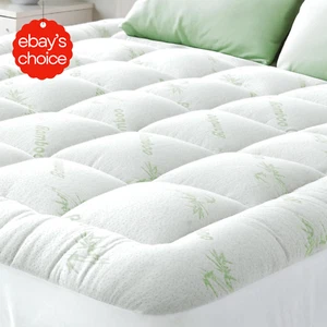 Bamboo Queen Mattress Topper Thick Cooling Pillow Top Pad for Back Pain Relief - Picture 1 of 12