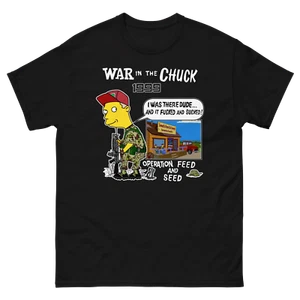 Simpsons Sneed "War in the Chuck" Meme Parody Shirt (black or Army green) - Picture 1 of 13