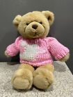 Vintage Gund 12” Plush Teddy Bear Wearing Knit Pink Sweater (see) EUC