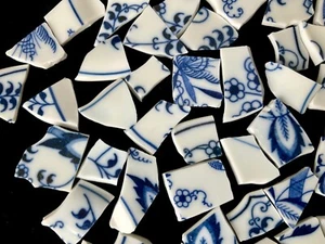 Broken China Mosaic Tiles Blue & White 100+ pieces ~ BLUE DANUBE ~ Set A - Picture 1 of 7