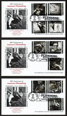 EE. UU., SCOTT # 3772, JUEGO DE 3 CUBIERTAS DE BORIS KARLOFF FDC CINE ESTADOUNIDENSE 2003 Foto 1 de 4