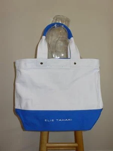 Bolso de Mano Elie Tahari Blanco Oasis Azul Lona Elie Playa Nuevo con Etiquetas - Imagen 1 de 1