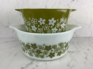 Vintage Pyrex Spring Blossom Crazy Daisy 473 474 Green White - Picture 1 of 10
