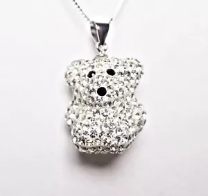Genuine 925 Sterling Silver Shamballa Cubic Zircon Teddy Kid's Pendant RRP $56 - Picture 1 of 7