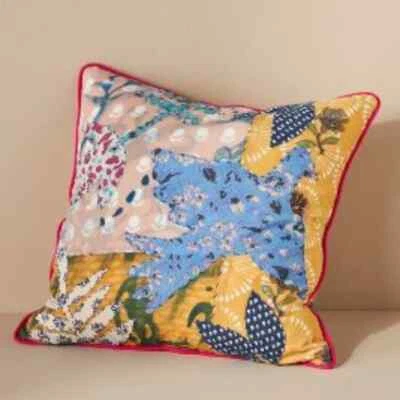 New Anthropologie  Eulabee  Kantha-Stitched  Patchwork 18" x 18" Pillow - Image 1 of 4