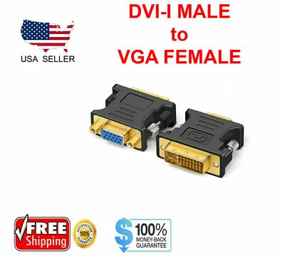 DVI-I Male Analog (24+5) to VGA Female (15-pin) Connector Adapter Desktop PC A++ - Image 1 of 3