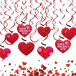 18 PCS Valentine's Day Red Hearts Hanging Swirl Decorations Set Glitter Lovin... - Picture 1 of 5